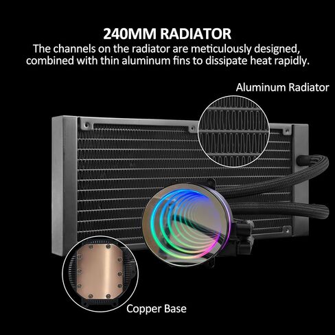 240mm AIO CPU Liquid Cooler with Addressable RGB PWM Fan for Intel & AMD in Kuwait