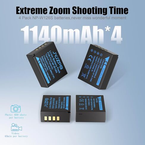 4 Pack NP-W126S Batteries for Fujifilm Camera with Dual Battery Charger in Kuwait