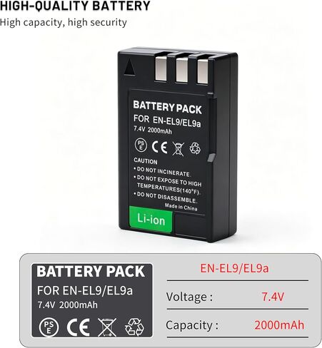 2-Pack EN-EL9 EN EL9a Battery with Single charger for Nikon D40, D40x, D60 in Kuwait