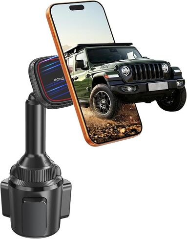 OQTIQ Magnetic Phone Cup Holder for Car - Adjustable Height & Multi-Angle - One-Hand Operation - Compatible with Samsung, Google, & More - Black, Not for MagSafe in Kuwait