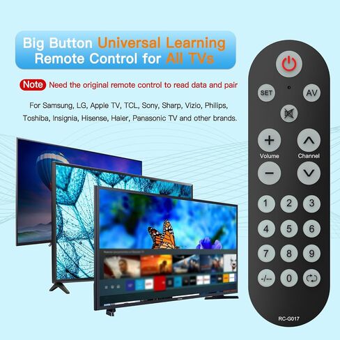Backlit Big Button Universal Remote Control for Most of TVs Backlit, Universal TV Remote Control for Elderly, Learning Remote- Easy to Use in Kuwait