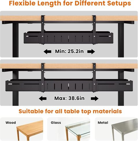 Under Desk Cable Management Tray-No Drill Clamp Moun，Expandable 25.2"–38.6" in Kuwait