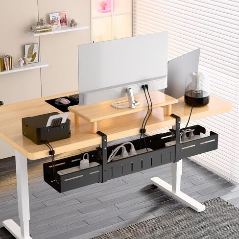 Under Desk Cable Management Tray-No Drill Clamp Moun，Expandable 25.2"–38.6" in Kuwait