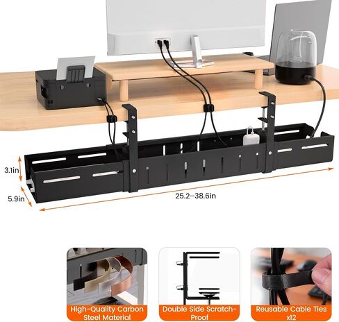 Under Desk Cable Management Tray-No Drill Clamp Moun，Expandable 25.2"–38.6" in Kuwait