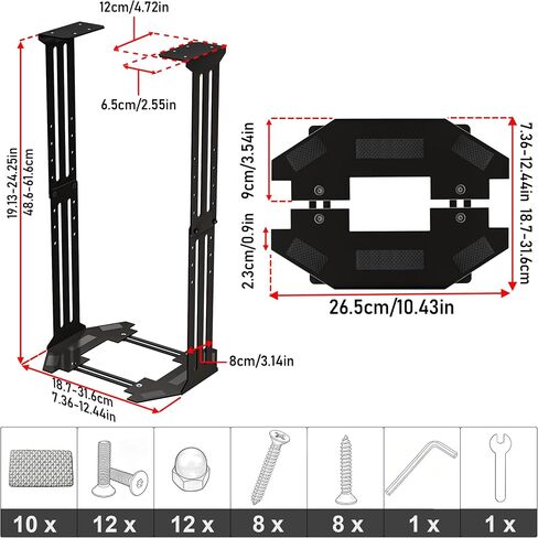 Under Desk PC Holder, 7.1-12.2" Width Adjustable Computer Tower Stand, up to 77 lbs Load Capacity, with Protective Mats, for Tower Case in Office,Gaming, Laboratory and Home, Black in Kuwait