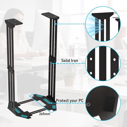 Under Desk PC Holder, 7.1-12.2" Width Adjustable Computer Tower Stand, up to 77 lbs Load Capacity, with Protective Mats, for Tower Case in Office,Gaming, Laboratory and Home, Black in Kuwait