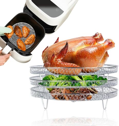 7.8 Inch Air Fryer Rack, Stackable Stainless Steel Dehydrator Rack, Square Air Fryer Accessories for Roasting Cooking, 3 PACK - Oven & Dishwasher Safe in Kuwait