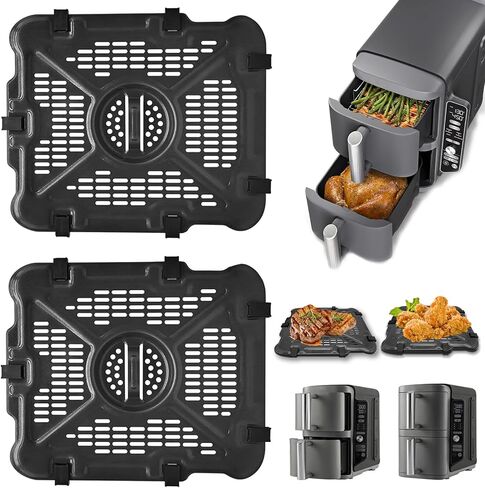 GXF Air Fryer Grill Tray for Ninja Foodi DZ100 DZ201 Air Fryers, 2 Packs Replacement Air Fryer Crisper Plate Grill Plate Pan Accessories with Rubber Bumpers, Dishwasher Safe in Kuwait