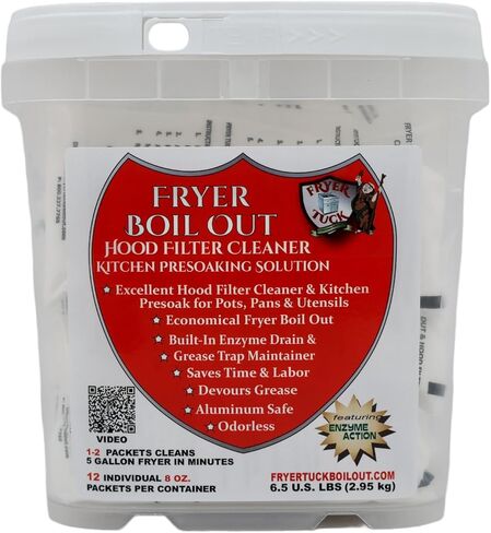 Fryer Tuck Boil Out Deep Fryer Cleaner 12 count, 8 oz. Packets, 96 oz. total (6 lbs.) ENZYME Action, Hood Cleaner, Presoaking Solution, Grease Trap Maintainer, Aluminum Safe, ODORLESS in Kuwait