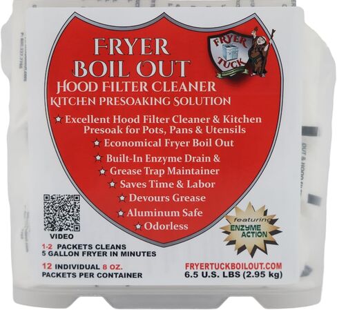 Fryer Tuck Boil Out Deep Fryer Cleaner 12 count, 8 oz. Packets, 96 oz. total (6 lbs.) ENZYME Action, Hood Cleaner, Presoaking Solution, Grease Trap Maintainer, Aluminum Safe, ODORLESS in Kuwait