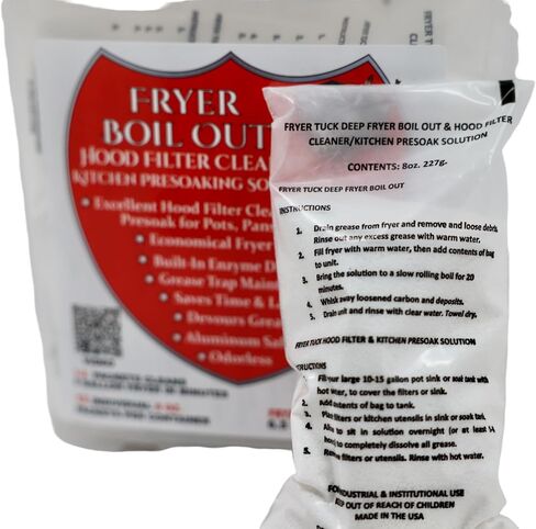 Fryer Tuck Boil Out Deep Fryer Cleaner 12 count, 8 oz. Packets, 96 oz. total (6 lbs.) ENZYME Action, Hood Cleaner, Presoaking Solution, Grease Trap Maintainer, Aluminum Safe, ODORLESS in Kuwait