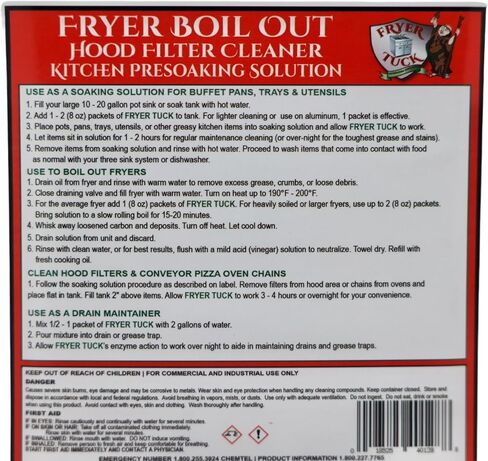 Fryer Tuck Boil Out Deep Fryer Cleaner 12 count, 8 oz. Packets, 96 oz. total (6 lbs.) ENZYME Action, Hood Cleaner, Presoaking Solution, Grease Trap Maintainer, Aluminum Safe, ODORLESS in Kuwait