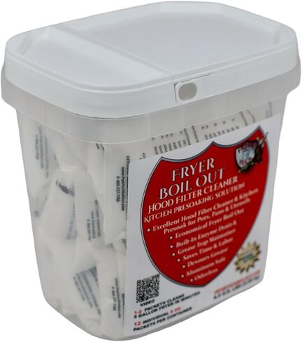 Fryer Tuck Boil Out Deep Fryer Cleaner 12 count, 8 oz. Packets, 96 oz. total (6 lbs.) ENZYME Action, Hood Cleaner, Presoaking Solution, Grease Trap Maintainer, Aluminum Safe, ODORLESS in Kuwait