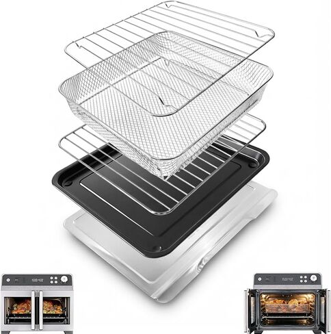Air Fry Oven Sheet Pan Basket Crumb Tray Rack 5 IN 1 Kit for Ninja French Door FO101 Premier,12.2 × 12.2" Air Fryer Oven Rack Grill Plate Crisper Plate Rack Accessories Replacement Parts Tray in Kuwait