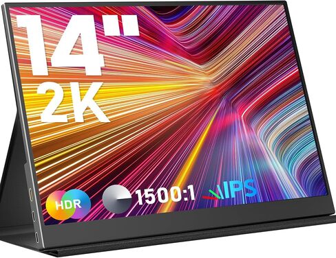 KEEPTIME Portable Monitor 14inch 2K Laptop Monitor USB C HDMI Gaming Ultra-Slim IPS Display Smart Cover & Speakers, 2160 * 1440P Screen for Laptop, HDR External Monitor for Laptop PC Phone Mac Xbox in Kuwait