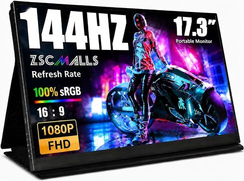 ZSCMALLS Portable Monitor 17.3 Inch 144Hz 1080P FHD Gaming Monitor USB-C HDMI Computer Display HDR IPS Laptop Screen Extender with Smart Cover/Speakers for Laptop PC Mac Phone PS3 4/5 Xbox in Kuwait