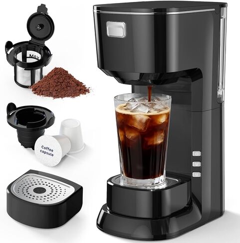 Coffee Maker, 2 in 1 Single Serve Brewer Compatible with K Pods & Ground for Men and Women, 6-24oz and 2-4 Mins Rapid Brew, Compact Coffee Machine for Kitchen Office RV Camping-Black in Kuwait