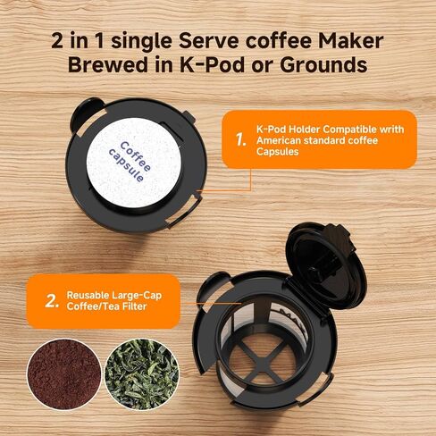 Coffee Maker, 2 in 1 Single Serve Brewer Compatible with K Pods & Ground for Men and Women, 6-24oz and 2-4 Mins Rapid Brew, Compact Coffee Machine for Kitchen Office RV Camping-Black in Kuwait