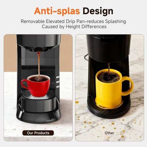 Coffee Maker, 2 in 1 Single Serve Brewer Compatible with K Pods & Ground for Men and Women, 6-24oz and 2-4 Mins Rapid Brew, Compact Coffee Machine for Kitchen Office RV Camping-Black in Kuwait