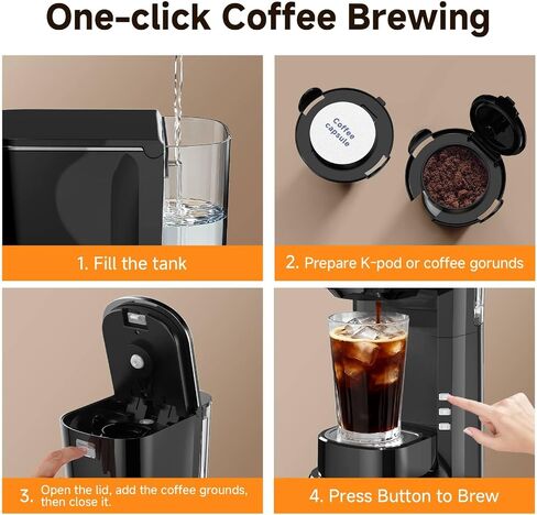 Coffee Maker, 2 in 1 Single Serve Brewer Compatible with K Pods & Ground for Men and Women, 6-24oz and 2-4 Mins Rapid Brew, Compact Coffee Machine for Kitchen Office RV Camping-Black in Kuwait