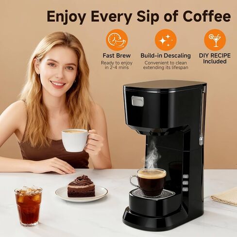 Coffee Maker, 2 in 1 Single Serve Brewer Compatible with K Pods & Ground for Men and Women, 6-24oz and 2-4 Mins Rapid Brew, Compact Coffee Machine for Kitchen Office RV Camping-Black in Kuwait