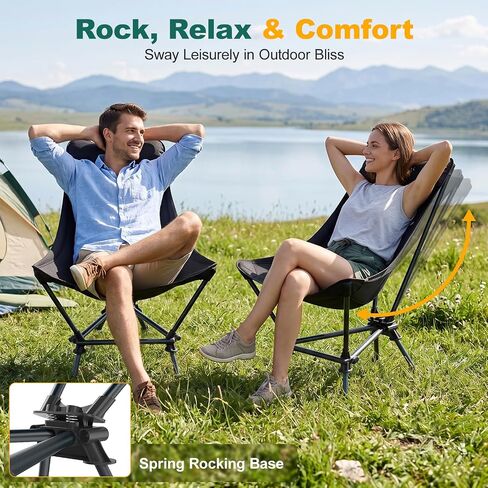 Rocking Camping Chairs, High Back Folding Camp Chair, Black-Rocker in Kuwait