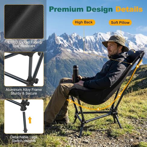 Rocking Camping Chairs, High Back Folding Camp Chair, Black-Rocker in Kuwait