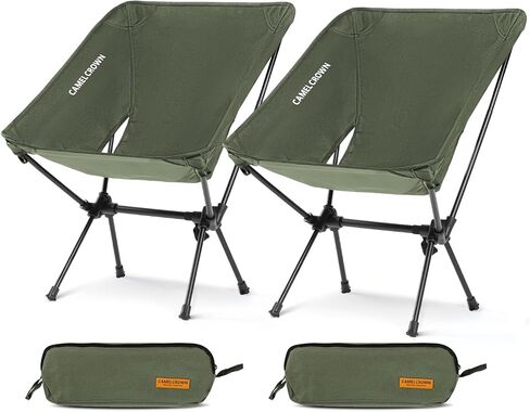 CAMEL CROWN Portable Camping Chair Folding Compact Lawn Lightweight Backpacking Chair with Carry Bag for Outdoor Hiking Beach Travel Picnic Festival Army Green 2pc in Kuwait