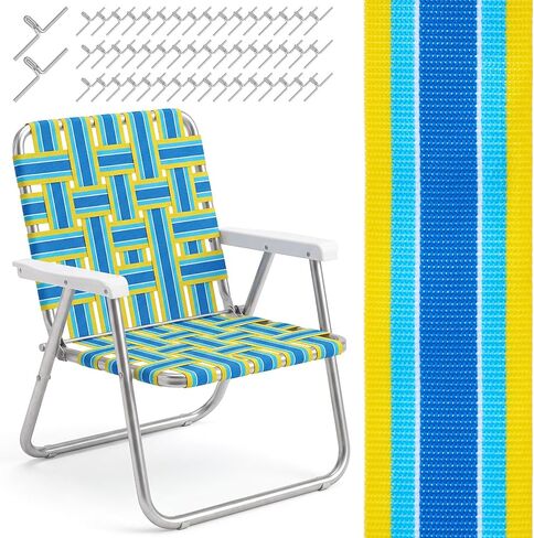 Lawn Outdoor Patio Chair Webbing,2.3" X 65.6 ft,Yellow and Blue in Kuwait