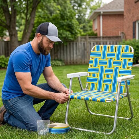 Lawn Outdoor Patio Chair Webbing,2.3" X 65.6 ft,Yellow and Blue in Kuwait