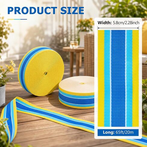 Lawn Outdoor Patio Chair Webbing,2.3" X 65.6 ft,Yellow and Blue in Kuwait
