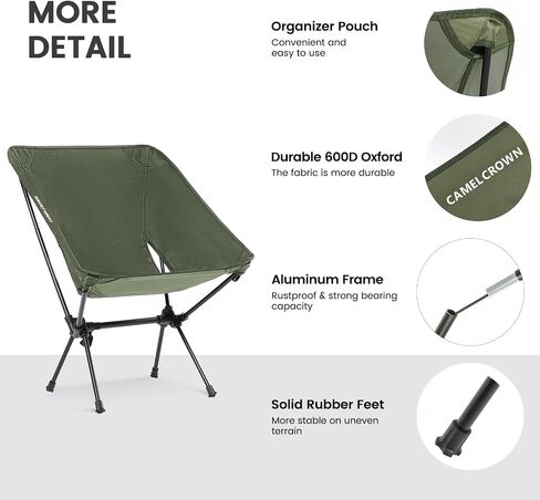 CAMEL CROWN Portable Camping Chair Folding Compact Lawn Lightweight Backpacking Chair with Carry Bag for Outdoor Hiking Beach Travel Picnic Festival Army Green 2pc in Kuwait