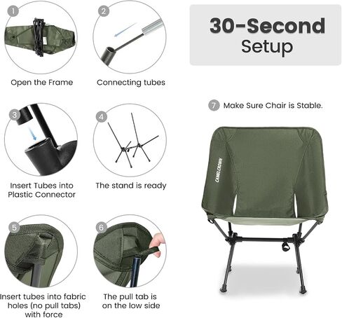 CAMEL CROWN Portable Camping Chair Folding Compact Lawn Lightweight Backpacking Chair with Carry Bag for Outdoor Hiking Beach Travel Picnic Festival Army Green 2pc in Kuwait