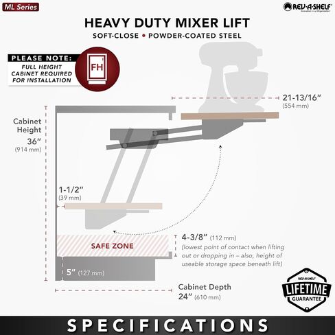 REV-A-SHELF Mixer/Appliance Lifting System w/Shelf Included for Base Cabinets in Kuwait