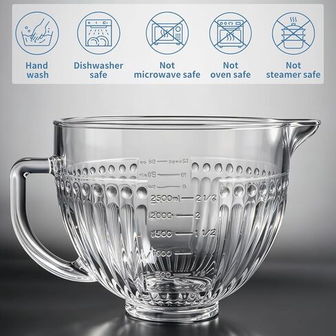Glass Mixer Bowl Compatible with KitchenAid 4.5-5qt Tilt-Head Mixer in Kuwait