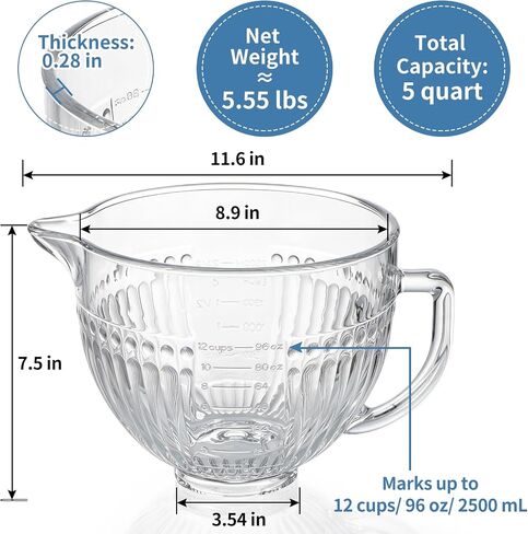 Glass Mixer Bowl Compatible with KitchenAid 4.5-5qt Tilt-Head Mixer in Kuwait