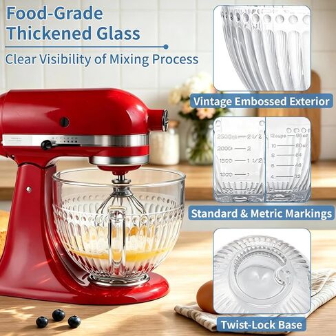 Glass Mixer Bowl Compatible with KitchenAid 4.5-5qt Tilt-Head Mixer in Kuwait