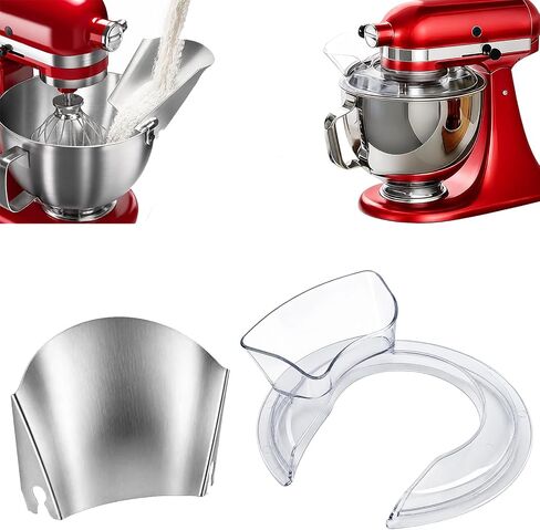 Stainless Steel Pouring Chute with Splash Guard Bowl Lid Combo, Replacement Accessories Fit KitchenAid 4.5-5 Quart Tilt Head Stand Mixer,Anti-Spill Bowl Cover & No-Mess Pour Guide Mixer Attachments in Kuwait