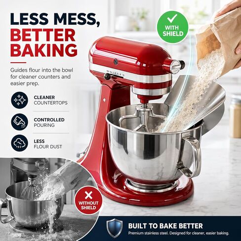Stainless Steel Pouring Chute with Splash Guard Bowl Lid Combo, Replacement Accessories Fit KitchenAid 4.5-5 Quart Tilt Head Stand Mixer,Anti-Spill Bowl Cover & No-Mess Pour Guide Mixer Attachments in Kuwait