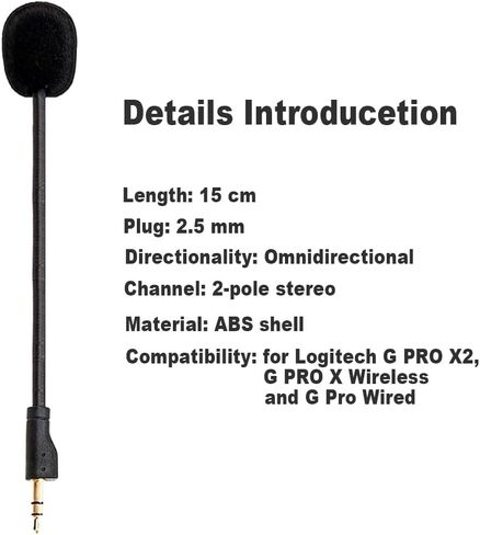 Replacement Game Mic Compatible with Logitech G PRO X2, G PRO X Wireless and G Pro Wired Gaming Headsets, Detachable Noise Cancelling Crystal Microphone in Kuwait