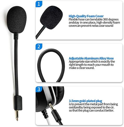 JHK Blackshark V2 Mic Replacement for Razer BlackShark V2/V2SE and V2 Pro Wireless Gaming Headset 3.5mm Detachable Game Boom Microphone with Foam (Black) in Kuwait