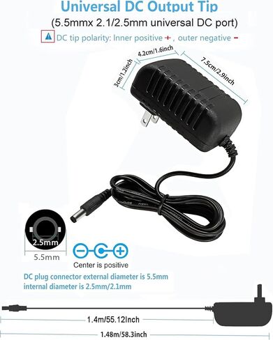 12Volt Power Supply 1.5A AC/DC Adapter 100-240V 50/60Hz to DC 12V 1.5Amp Power Adapter Cord, 5.5mm x 2.5mm DC Plug Connectivity in Kuwait