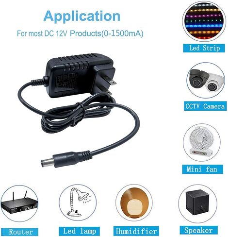 12Volt Power Supply 1.5A AC/DC Adapter 100-240V 50/60Hz to DC 12V 1.5Amp Power Adapter Cord, 5.5mm x 2.5mm DC Plug Connectivity in Kuwait
