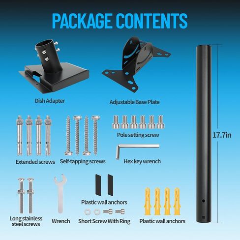 Roof Mount for Starlink Standard 4/4X/Gen 3/Gen 4, 18-Inch Heavy-Duty Carbon Steel Pole, Adjustable Mounting Kit with Pipe Adapter, Compatible with Starlink Dish for RV Wall & Metal Roof in Kuwait
