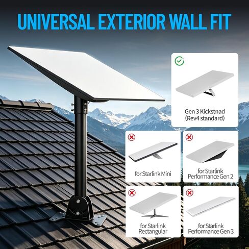 Roof Mount for Starlink Standard 4/4X/Gen 3/Gen 4, 18-Inch Heavy-Duty Carbon Steel Pole, Adjustable Mounting Kit with Pipe Adapter, Compatible with Starlink Dish for RV Wall & Metal Roof in Kuwait