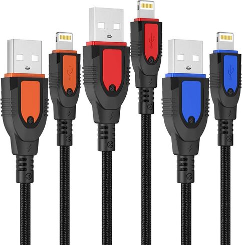 iPhone Charger Cable 6FT, 3Pack 6FT/2M Lightning Cable Durable Nylon Braided Fast iPhone Charging Cable Cord Compatible with iPhone 11 Pro Max XS XR X 8 7 6 Plus 5, iPad, iOS in Kuwait