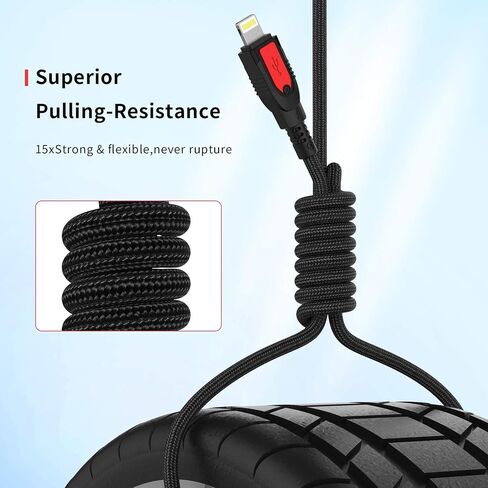 iPhone Charger Cable 6FT, 3Pack 6FT/2M Lightning Cable Durable Nylon Braided Fast iPhone Charging Cable Cord Compatible with iPhone 11 Pro Max XS XR X 8 7 6 Plus 5, iPad, iOS in Kuwait
