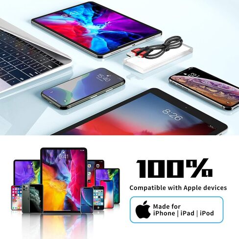 iPhone Charger Cable 6FT, 3Pack 6FT/2M Lightning Cable Durable Nylon Braided Fast iPhone Charging Cable Cord Compatible with iPhone 11 Pro Max XS XR X 8 7 6 Plus 5, iPad, iOS in Kuwait