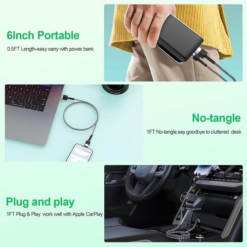 3Pack Short iPhone Charging Cable, USB A to Lightning Cable【15cm+30cm+30cm】, Nylon Braided Sync Data Short Charger Cable, Fast Charger Cord for Apple iPhone 14 13 12 11 Pro Max Xr X 8 7 Plus SE iPad in Kuwait