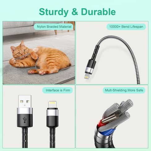 3Pack Short iPhone Charging Cable, USB A to Lightning Cable【15cm+30cm+30cm】, Nylon Braided Sync Data Short Charger Cable, Fast Charger Cord for Apple iPhone 14 13 12 11 Pro Max Xr X 8 7 Plus SE iPad in Kuwait